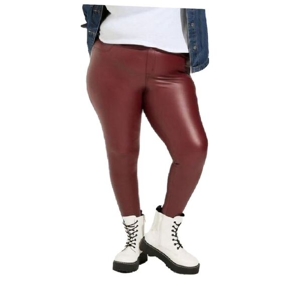 Legging Womens Plus 4 26 28 Dark Red Vegan Faux Leather Torrid Rave Disco Rocker - Picture 2 of 5